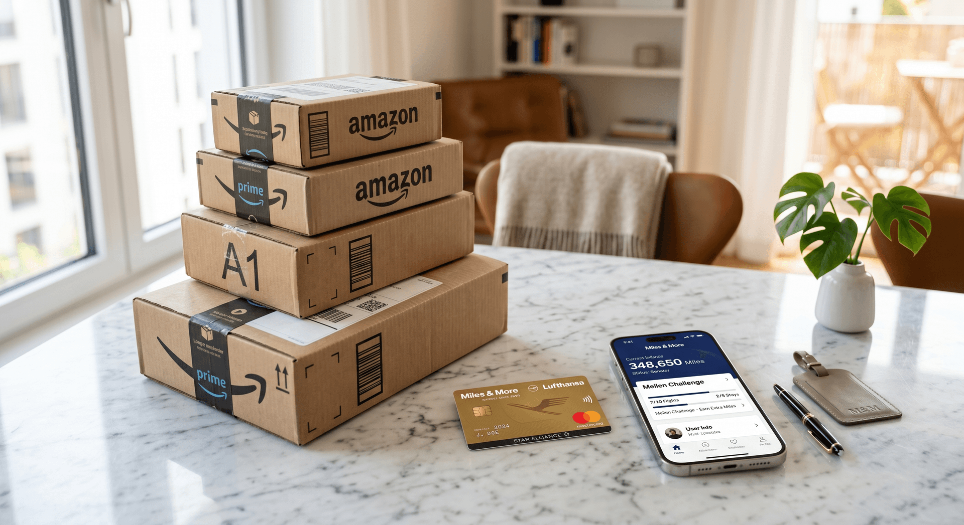 Amazon Pakete und Miles & More App für die Meilen Challenge.