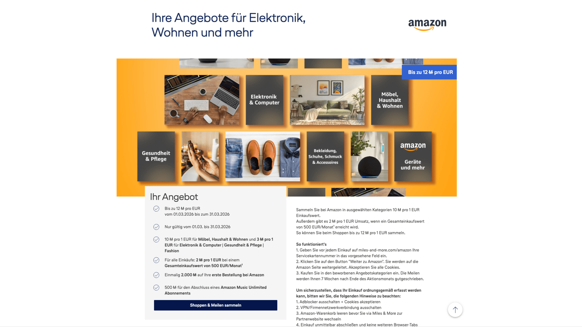 Illustration des Übergangs von der Miles & More Website zur Amazon Shopping Seite.